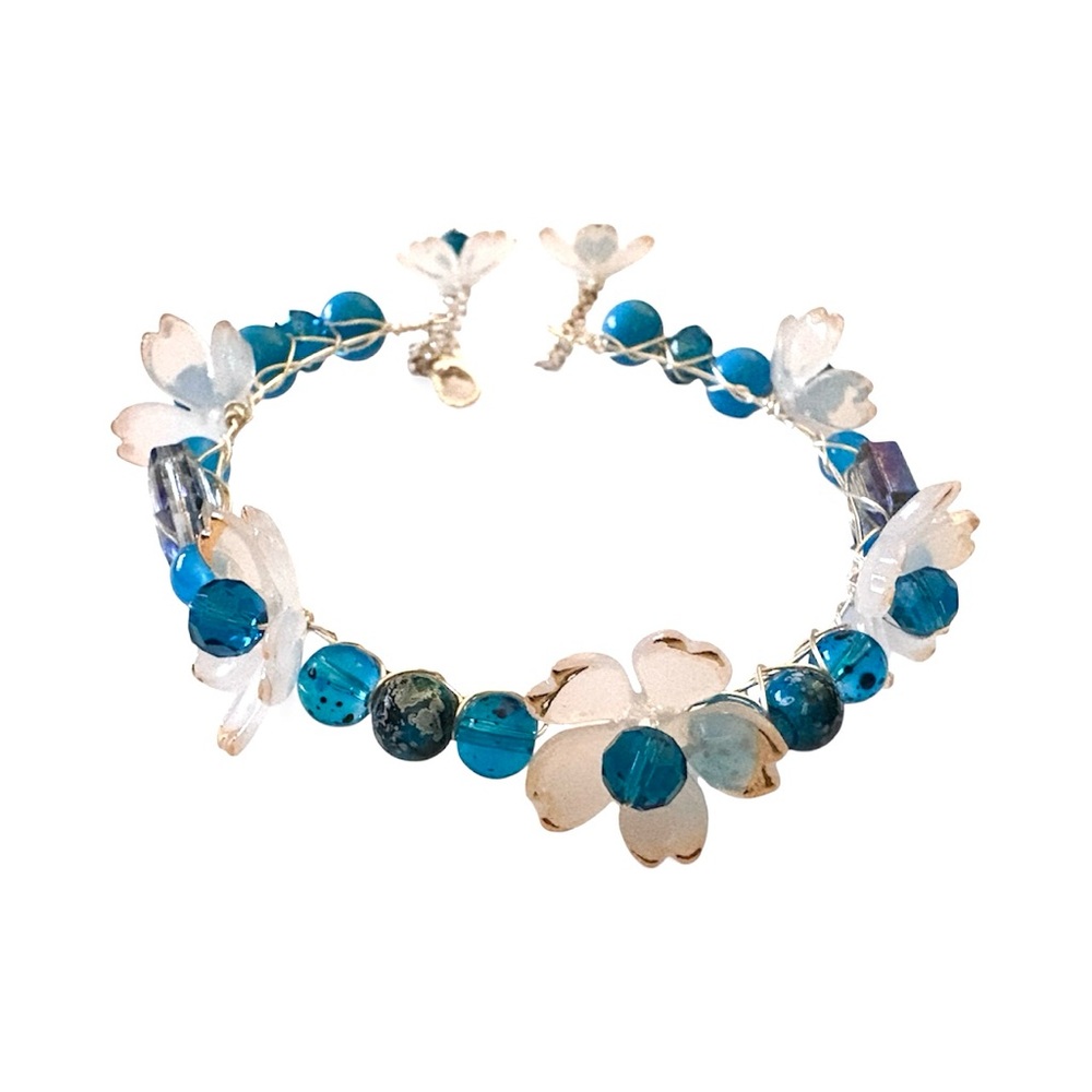 Fairy Bracelet with Lucite Flowers, Stained Glass Beads and Crystals